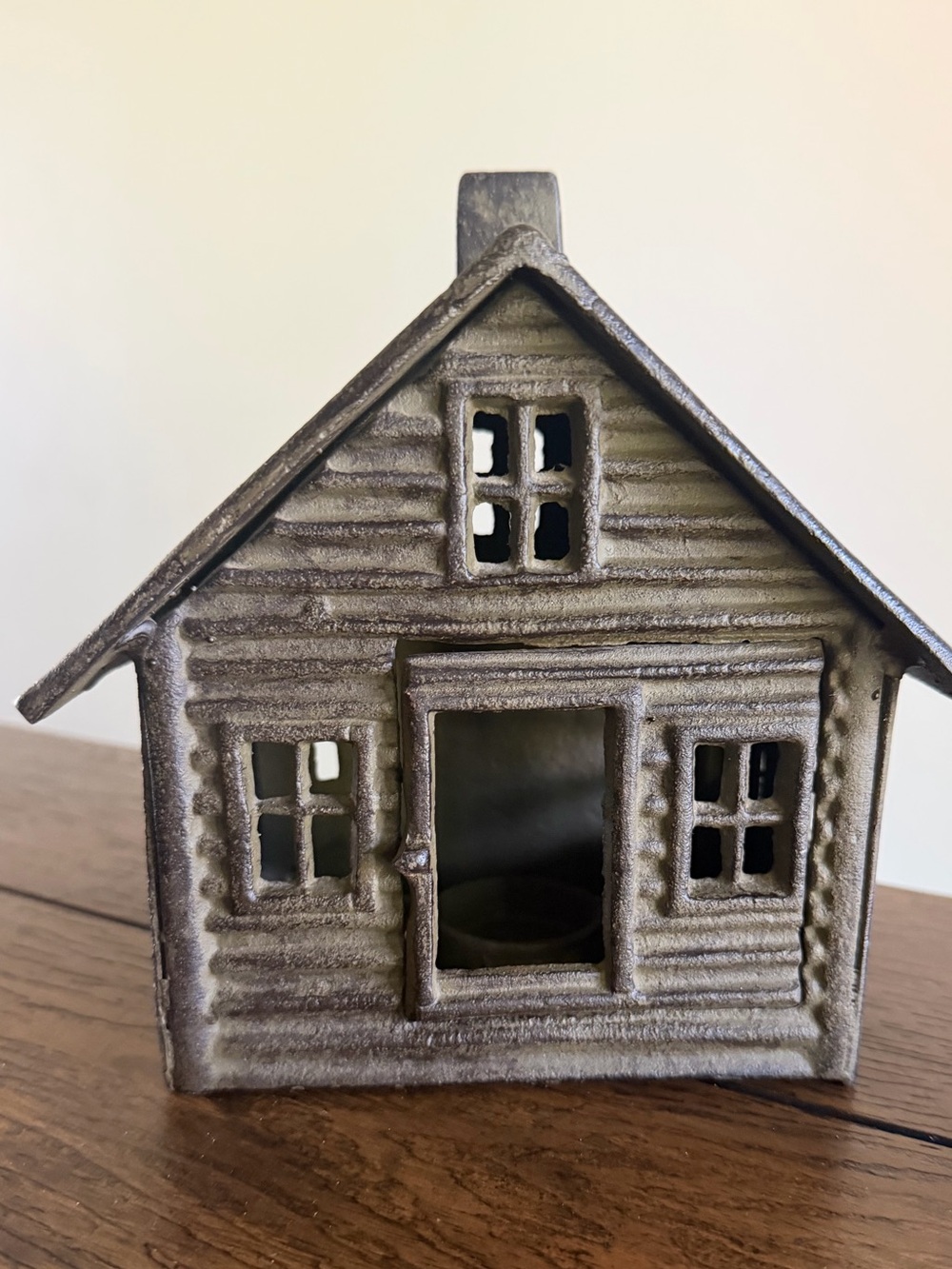 Vintage Cast Iron Candle Lantern Cabin Woods Trees Lodge Rustic Heavy
